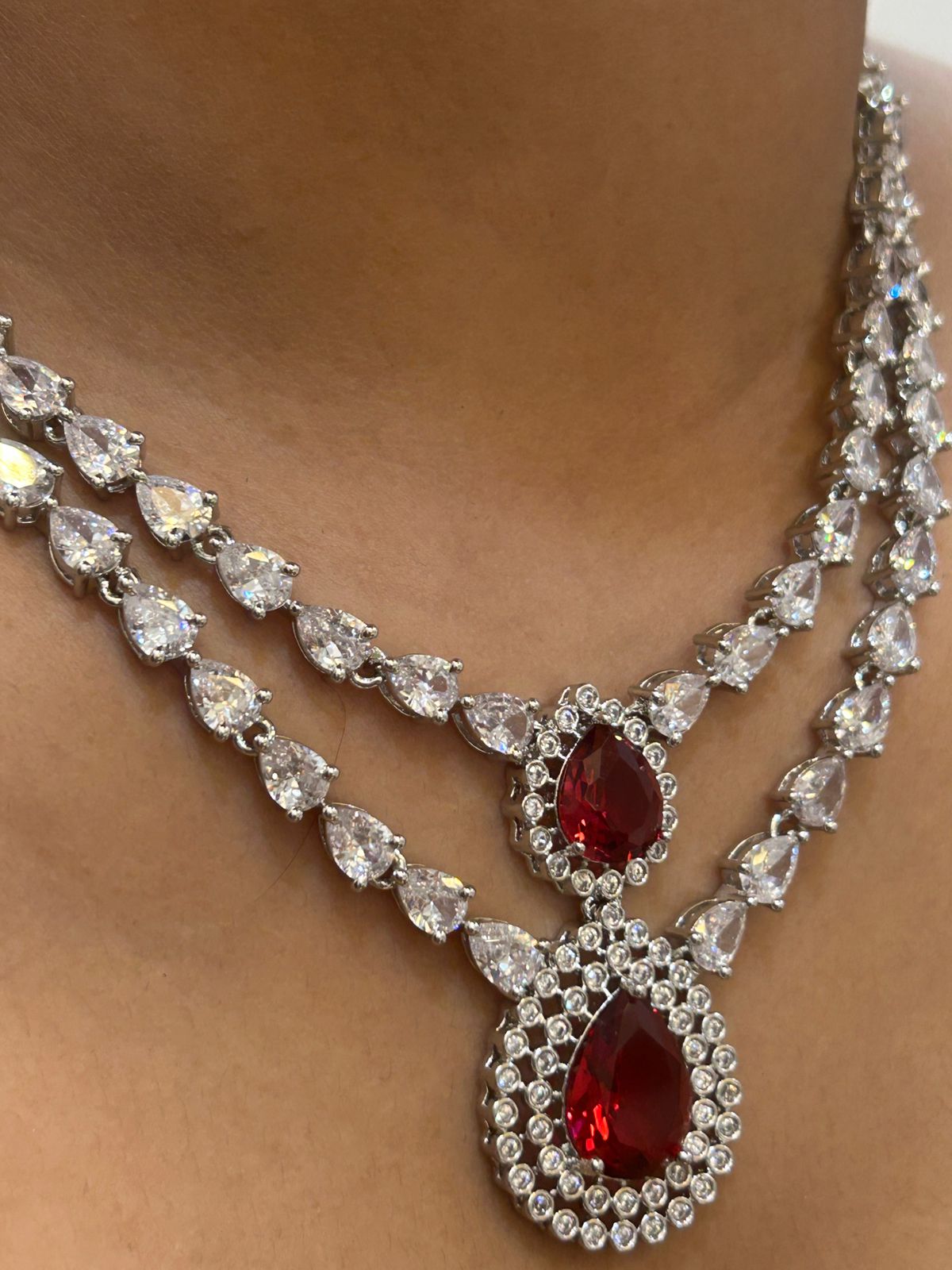 AD Red Wine Charm Partywear Neckset-Mivanaa